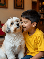 a havanese cuddling with a south asian boy-1