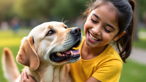 Feature Image - Shall I Get a Dog? A cute South Asian girl giving a hug to her adorable Labrador Retriever
