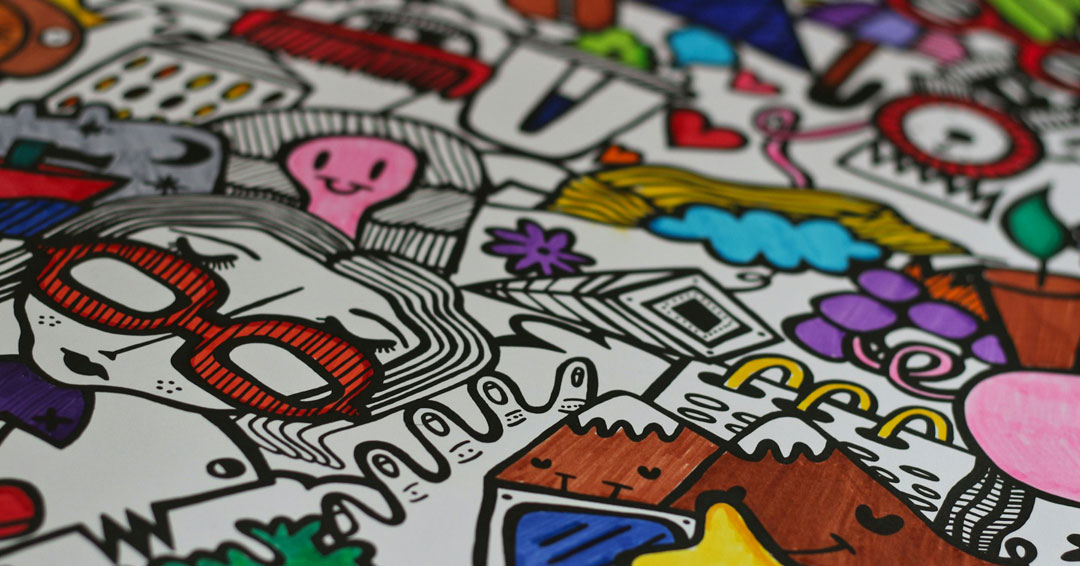 A zoomed in photo of marker doodles.